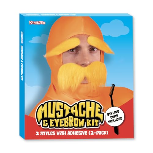 Kangaroo 2 Set of Self-Adhesive Yellow Fake Mustaches & Eyebrows for Adults | Funny Cosplay Eyebrows for Halloween, Dressup, Theater & Parties,Self-Adhesive Costume Accessories for Adults & Kids