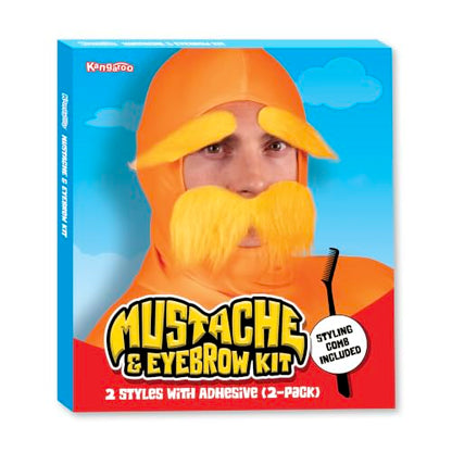 Kangaroo 2 Set of Self-Adhesive Yellow Fake Mustaches & Eyebrows for Adults | Funny Cosplay Eyebrows for Halloween, Dressup, Theater & Parties,Self-Adhesive Costume Accessories for Adults & Kids