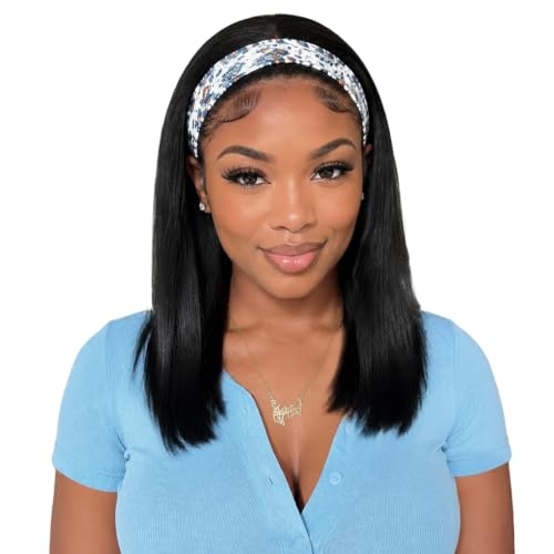 BECUS 14" Headband Wig, Black Straight Half Wig for Women Everyday Look - color: A-Straight Black, size: 14 Inch