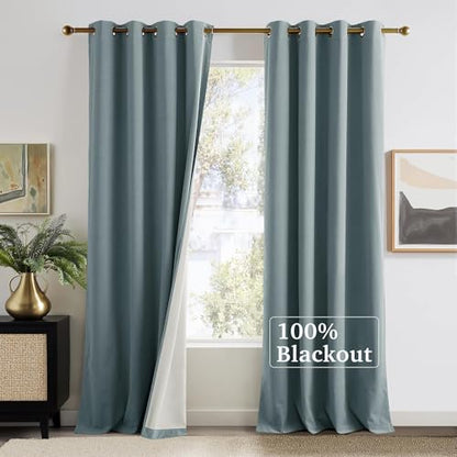 NICETOWN Stone Blue Velvet 100% Blackout Curtains 96 inch Long 2 Panels, 52 X 96 Energy Saving UV Protection Sun Blocking Window Treatments & Drapes for Bedroom Living Room and Nursery, 8 feet Length - color: 100% Blackout - Stone Blue, size: 52"W x 96"L
