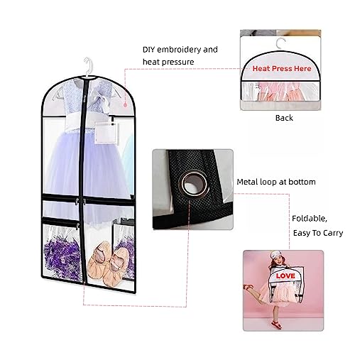 3 Pack Clear PVC Dance Costume Bags, 39 Inch Garment Bag for Dance Competitions, Kids Hanging Clothes Cover for Closet Storage with Accessories Pockets - size: 3 Pack