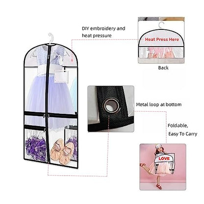 3 Pack Clear PVC Dance Costume Bags, 39 Inch Garment Bag for Dance Competitions, Kids Hanging Clothes Cover for Closet Storage with Accessories Pockets - size: 3 Pack