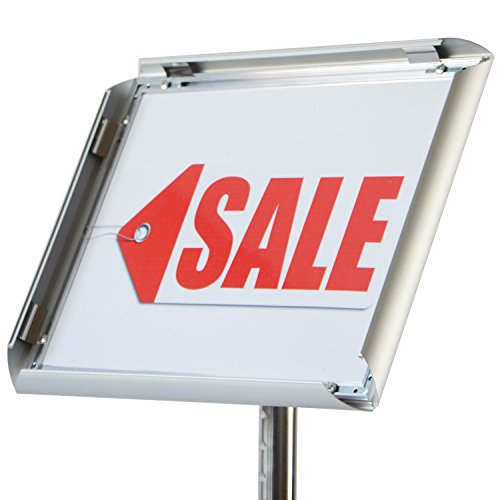 T-SIGN 31.5 to 48 Inch Pedestal Sign Holder - Adjustable Floor Sign Stand for 11x17 Displays, Heavy Duty Outdoor Sign Holder with Square Base for Restaurants, Retail, Trade Shows, and Events (Silver) - size: 11 X 17 Inches, Silver