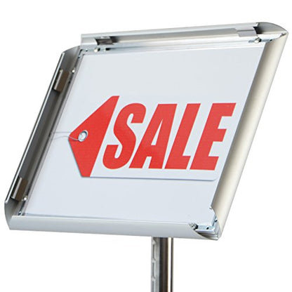 T-SIGN 31.5 to 48 Inch Pedestal Sign Holder - Adjustable Floor Sign Stand for 11x17 Displays, Heavy Duty Outdoor Sign Holder with Square Base for Restaurants, Retail, Trade Shows, and Events (Silver) - size: 11 X 17 Inches, Silver