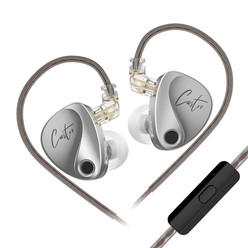 KZ Castor IEM Earphones Wired Earbuds,2DD Tuning Adjustable in Ear Monitor Headphones Dual-Driver Supper Bass Wired Headphones, Harman Target Version Monitor Headphones - color: Silver, style: with Mic