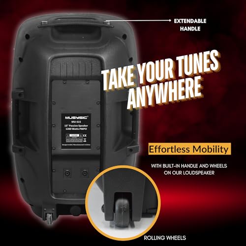 MUSYSIC 15 Inch Passive PA Speaker - 1200W Peak Power Professional | DJ Loudspeaker with Titanium Driver, ABS Cabinet, Flyable & Stand Mountable for Live Sound, Church, Events & Mores - size: 15 Inch 1200W
