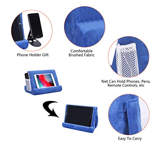 2pcs Multi-Angle Tablet Holder Cushion Stand with Net Pocket & Black Color Phone Stands Upgraded Tablet Pad Support for Phone,Pad,Books (Blue) - color: Blue