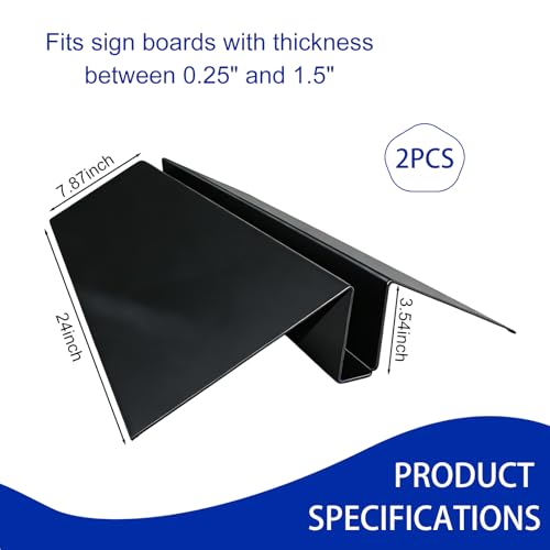 2 Pack Metal Floor Sign Stand Holders for Foam Board & Acrylic Signs | Upward-Flipping Edges, Anti-Deformation, Fits 0.25"-1.5" Thick Board, Up to 72" High, Heavy Duty Black Base Only - color: Black