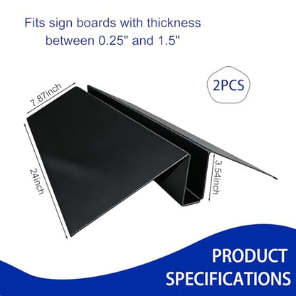 2 Pack Metal Floor Sign Stand Holders for Foam Board & Acrylic Signs | Upward-Flipping Edges, Anti-Deformation, Fits 0.25"-1.5" Thick Board, Up to 72" High, Heavy Duty Black Base Only - color: Black