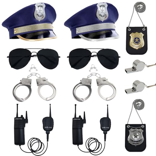 10 Pcs/2 Set Police Costume Accessories for Theme Party Halloween | Cop Costume with Police Hat Walkie Talkies Badge Sunglasses Officer Theater Dress Up