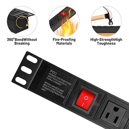 BTU 2PCS Power Strip Surge Protector Rack-Mount PDU, 8 Right Angle Outlets Wide-Spaced, Mountable Power Strip Heavy Duty for Server Racks, Commercial, 300J (Black 6FT) - color: Black 6FT-2PCS