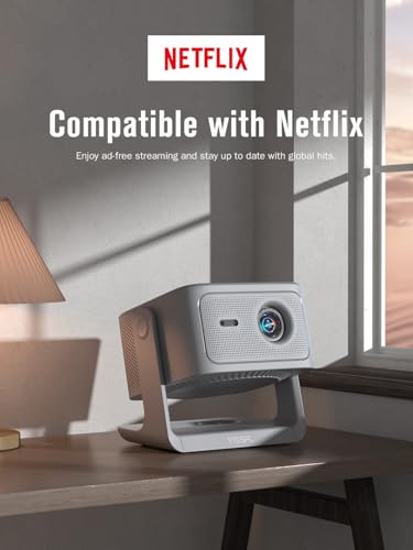 【Now with Netflix】Smart 4K Projector with WiFi and Bluetooth, VISSPL 3D Dolby Audio and Auto Focus Portable Outdoor Projector, Movie Home Theater Projectors TV Lamp Bulb for Bedroom/Ceiling