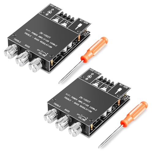 Daakro ZK-1002T Bluetooth Amplifier Board,100W+100W 2.0 Channel Amp Board w/Treble/Bass Control,DC 12-24V, BT/AUX Inputs,Audio Amp Board for Home DIY Wireless Speakers,Password Free (2PCS ZK-1002T) - color: ZK-1002T-2cps