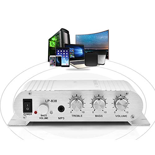 Mini HiFi 2.1 Stereo Bass Audio Power Amplifier, Professional Digital Amp for Car or Home, Silver - color: silver