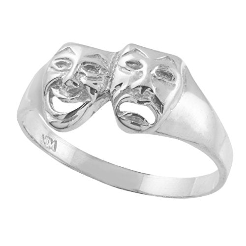 Modern Contemporary Rings Women's 925 Sterling Silver High Polish Band Theater Acting Masks of Comedy and Tragedy Drama Ring