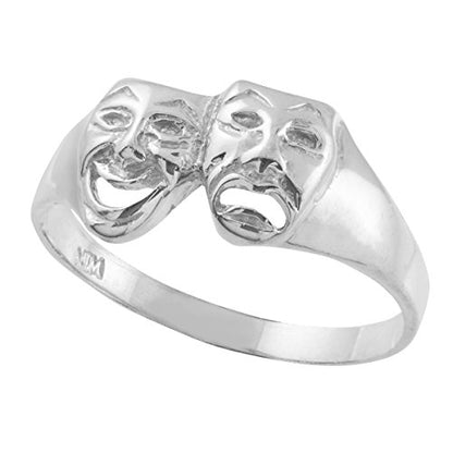 Modern Contemporary Rings Women's 925 Sterling Silver High Polish Band Theater Acting Masks of Comedy and Tragedy Drama Ring