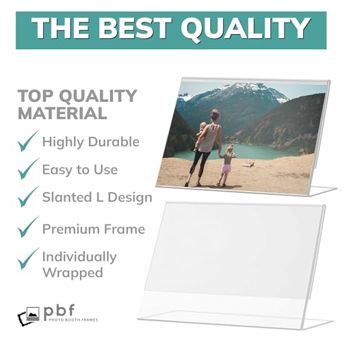 pbf 7x5 Acrylic Sign Holder | 7 x 5 Horizontal Stand Up Slanted Sign Holder | Acrylic Stands for Display | Clear Picture Frame, Menu Table Top Stand, Plastic Flyer Holder (12-Pack) - size: 12