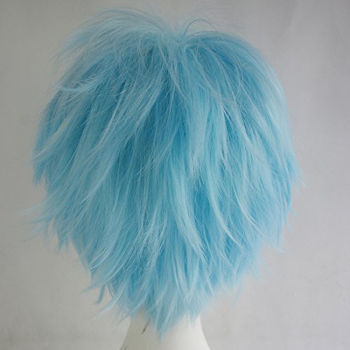 LABEAUTÉ Short Aqua Blue Anime Cosplay Wig Male Men Anime Layered Unisex Heat Resistant Hair Wig with Bangs for Party and Halloween for Gift + Free Cap - color: Aqua Blue