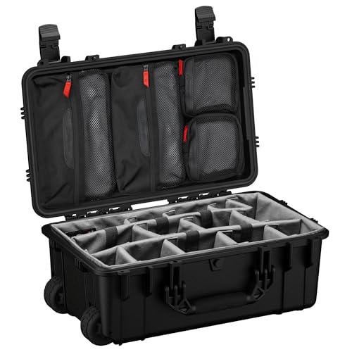 Condition 1 22" Large Rolling Lockable Hard Storage Case, Model 300, Black | Padded Divider, Lid Organizer, Waterproof Protective Box for Camera, Production Gear, Made in USA, 21.84"x13.82"x9"