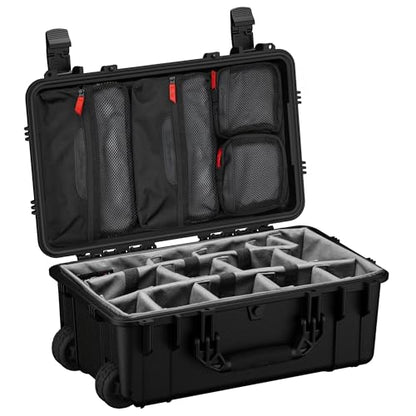 Condition 1 22" Large Rolling Lockable Hard Storage Case, Model 300, Black | Padded Divider, Lid Organizer, Waterproof Protective Box for Camera, Production Gear, Made in USA, 21.84"x13.82"x9"