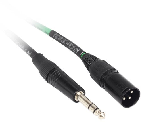 Rockville RCXMB3G Green 3' Male REAN XLR to 1/4" TRS Cable, 100% Copper | Patch Cable, Balanced Audio, Nickel Plated, 24 AWG OFC, 90% Spiral Shield, EMI/RFI Rejection, Flexible, Low Noise - color: Green