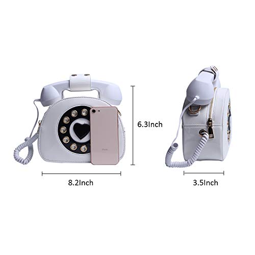 SUKUTU Telephone Shaped Purse Shoulder Crossbody Tote Bags Women Retro Phone Top-Handle Handbags for Girls - color: White