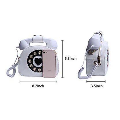 SUKUTU Telephone Shaped Purse Shoulder Crossbody Tote Bags Women Retro Phone Top-Handle Handbags for Girls - color: White