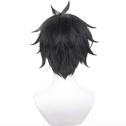 Anime Black Short Wigs with Bangs Men Short Straight Wig Layered Haircut Wig Game Dragon Lunae Cosplay Wigs Halloween,Christmas,Comic con,Game Show,Party - color: Black Green