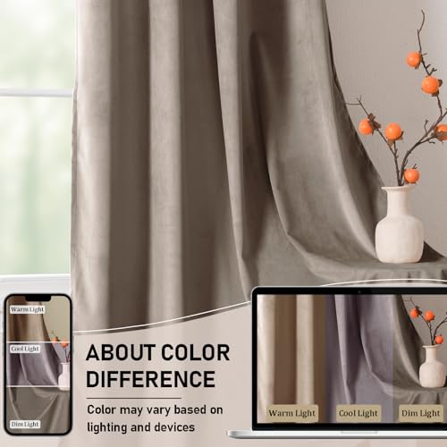 JIUZHEN Taupe Velvet Blackout Curtains 84 Inch for Living Room/Bedroom - color: Taupe, size: 42"W x 84"L (Pack of 2)