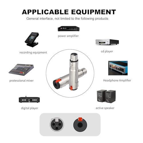 1/4 TRS 6.35mm AUX Female to XLR 3-Pin Adapter XLR Female 2Pcs, Silvery with Lock Converter Plug Cable Connector，Nickel Plated Zinc Alloy Shell, All Copper Pin Socket - color: Silvery