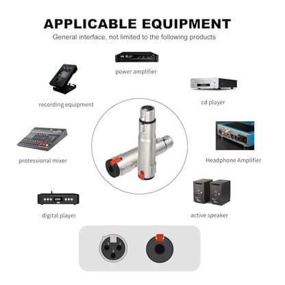 1/4 TRS 6.35mm AUX Female to XLR 3-Pin Adapter XLR Female 2Pcs, Silvery with Lock Converter Plug Cable Connector，Nickel Plated Zinc Alloy Shell, All Copper Pin Socket - color: Silvery