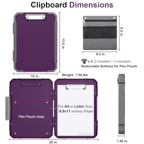 Clipboard, Clipboard with Storage, Heavy Duty Clip Boards 8.5x11, Protective Over Molded Edge, Plastic Clipboards, Contractor Folder with Internal Pen Pouch for Driver (Purple Alfalfa) - color: Purple Alfalfa