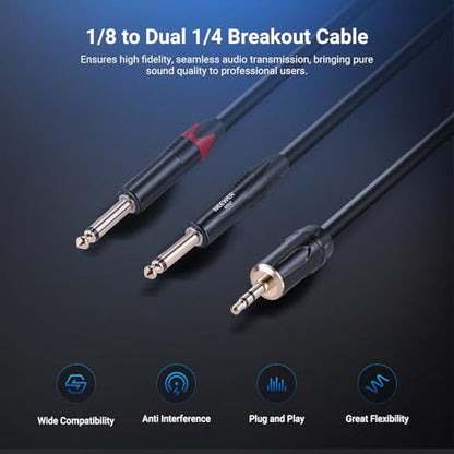 NEEWER 3.5mm 1/8 TRS to 1/4 Dual 6.35mm TS Breakout Cable, 3 ft Male to Male Stereo Audio Splitter Cord Adapter for Phone Tablet Laptop Computer Mixer Speaker Studio Monitor PA System, MS027 - size: 3.5mm（91cm）, style: Dual TS Male