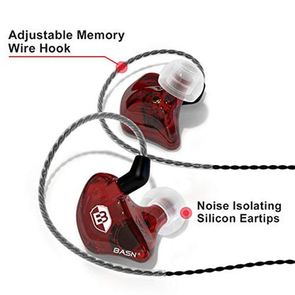 BASN Bsinger BC100 in Ear Monitor Headphones Universal Fit Noise Isolating IEM Earphones for Musicians Singers Studio Audiophiles (Red) - color: Red