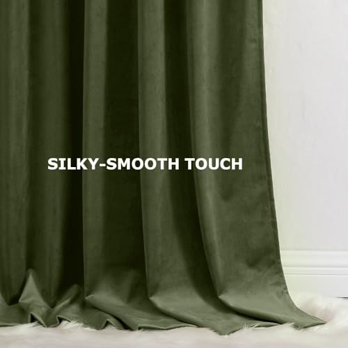 Benedeco Green Velvet Blackout Curtains 52x84 Inch, 2 Panels | Room Darkening & Semi-Blackout, Ultra Soft Velvet, Thermal Insulation, Machine Washable, Elegant Accent Perfect for Bedrooms - color: Moss Green-a, size: 52"W x 84"L (Pack of 2)