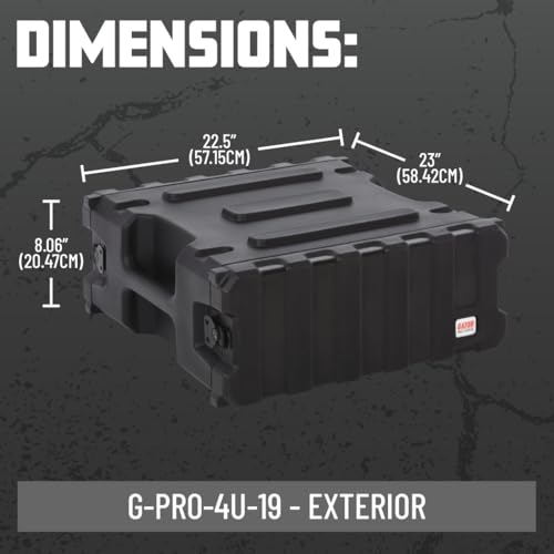 Gator Cases Pro Series 4U Rack Case, Standard 19" Depth (G-PRO-4U-19) | Made in the USA Molded Hard Shell Front & Rear Threaded Rack Rails Side Carry Handles - size: 4U Rack Space, style: Standard - 19" Deep