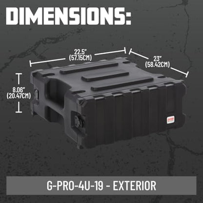 Gator Cases Pro Series 4U Rack Case, Standard 19" Depth (G-PRO-4U-19) | Made in the USA Molded Hard Shell Front & Rear Threaded Rack Rails Side Carry Handles - size: 4U Rack Space, style: Standard - 19" Deep