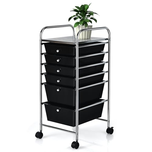 Happygrill 6-Drawer Organizer Cart Tools, Mobile Utility Storage Cart with Removable Drawers & Lockable Wheels, Rolling Storage Cart with Wheels for Home Office,Black - color: Black