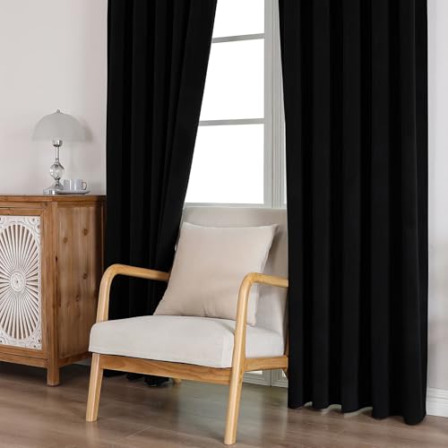 CUCRAF Black Velvet Blackout Curtains 63 inches Long, Thermal Insulated, Noise Reducing Rod Pocket Luxury Drapes for Bedroom Living Room(52x63 inches, 2 Panels) - color: Black, size: 52"W x 63"L (Pack of 2)