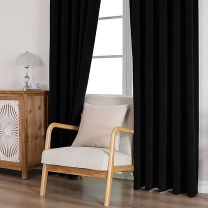 CUCRAF Black Velvet Blackout Curtains 63 inches Long, Thermal Insulated, Noise Reducing Rod Pocket Luxury Drapes for Bedroom Living Room(52x63 inches, 2 Panels) - color: Black, size: 52"W x 63"L (Pack of 2)
