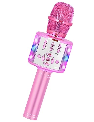 Amazmic Toys for Girls, Kids Karaoke Microphone Toddler Microphone for Kids with Lights, for Girls, Birthday Party Boys Toy Age 3 4 5 6 7 8+(Light Pink) - color: Light PinkColor