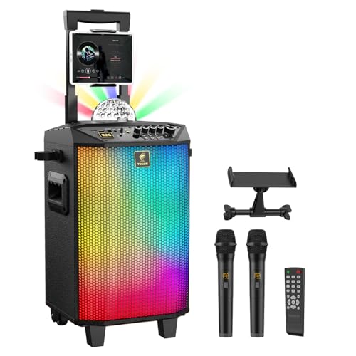 TONOR Wireless Karaoke Machine for Adults, PA System Portable Bluetooth Singing Speaker with 30 m/100 ft Dual Wireless Microphones Microfono, Disco Ball for Home Karaoke, Party, Class and Church K20