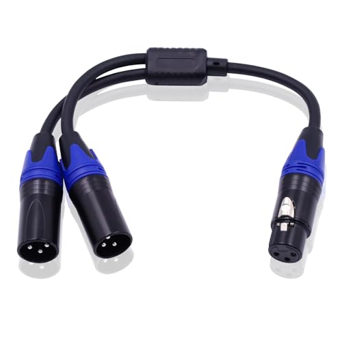 Poyiccot XLR Splitter 1 Female to 2 Male Microphone Cable, 3 Pin XLR Y Splitter Cable, Combiner Y Cord Balanced Microphone Audio Adapter for Stero Mic, Mixer, Audio Track (11.8 inches) - style: 1 Female to 2 Male