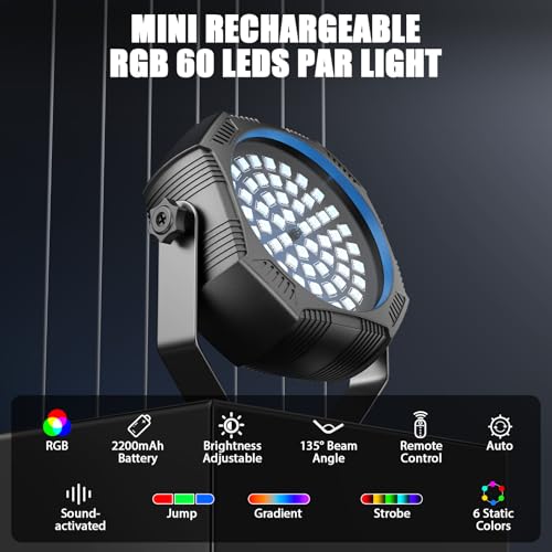 Rechargeable Strobe Light, 60 LED RGB Mini Flashing Light, 30W Battery Powered Strobe with Remote & Sound- Activated Control Mode, Flash Lights for Party Home Halloween Bars, 2 Pack - color: 2 Pack