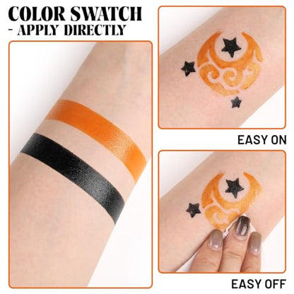 Black Orange Face Paint Pumpkin Character Makeup Kit Halloween Set for Kids Adults, Safe Non-Toxic Cream Face Painting Kit for Costume Party, Dress Up Cosplay & Special Effects Make Up - color: Pumpkin