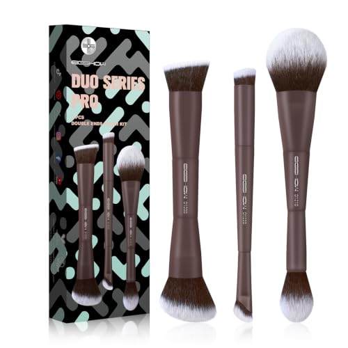 EIGSHOW Makeup Brush Set 3Pcs, Double Sided Foundation Contour Powder Highlight Concealer Brush for Liquid, Cream & Powder, Fit for Home, Travel & Gifting (Mocha) - color: Brown