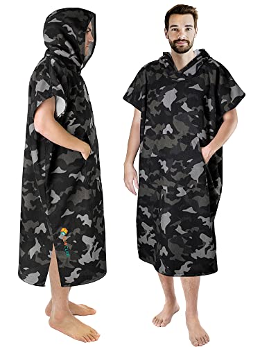 SUN CUBE Surf Poncho Changing Robe with Hood, Wetsuit Changing Hooded Towel | Thick Quick Dry Microfiber, Wetsuit Changing Towel, Surfing Beach Swim Outdoor Sports Cover Up, Adult Wearable Poncho - color: Camo Black
