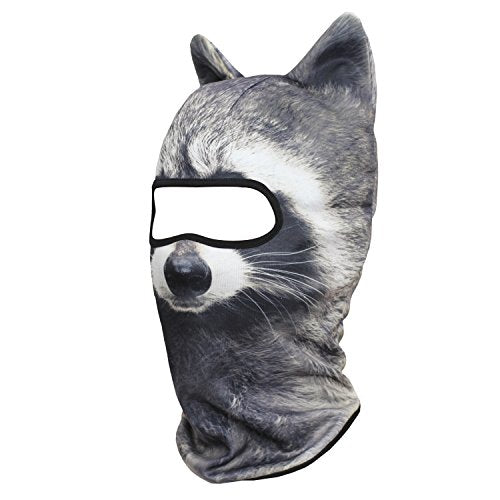 WTACTFUL 3D Animal Ears Balaclava, Breathable Face Mask for Halloween | Stand-Up Ears, Windproof Dustproof, Quick-Dry, No Fade Print, Soft, for Music Festivals Raves Ski Snowboard Moto Party - color: Racoon Meb-16