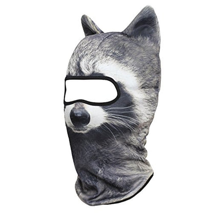 WTACTFUL 3D Animal Ears Balaclava, Breathable Face Mask for Halloween | Stand-Up Ears, Windproof Dustproof, Quick-Dry, No Fade Print, Soft, for Music Festivals Raves Ski Snowboard Moto Party - color: Racoon Meb-16