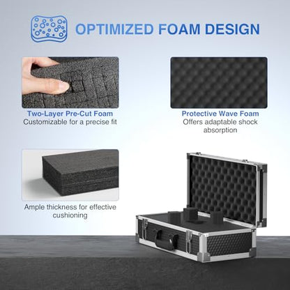 Phenyx Pro Large Carrying Case with Customizable Pre-Diced Foam PCSE-L | Aluminum Alloy Frame, Large Gear Storage, Quad-Channel Wireless Mic Systems, Camera Gear Transport - size: Large (20.3×10×5.9 Inch)